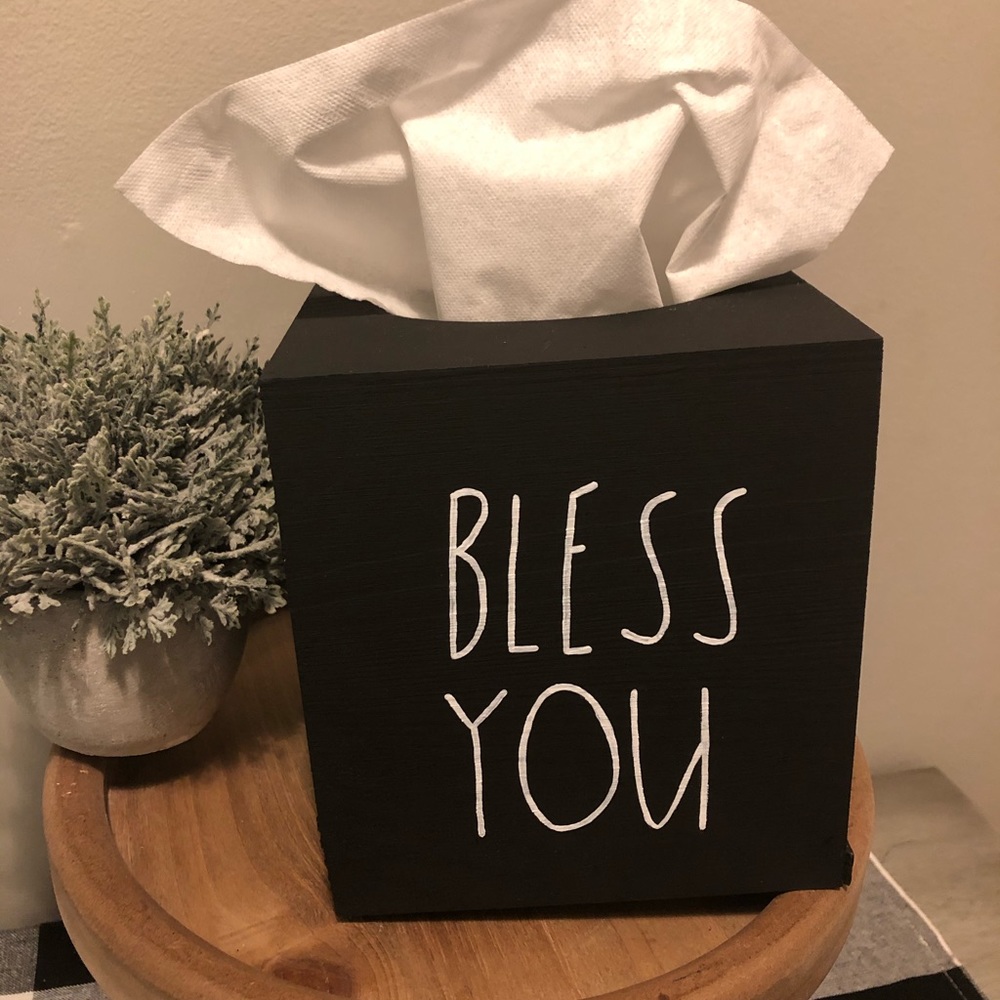 Black BLESS YOU Wood Tissue Box Cover